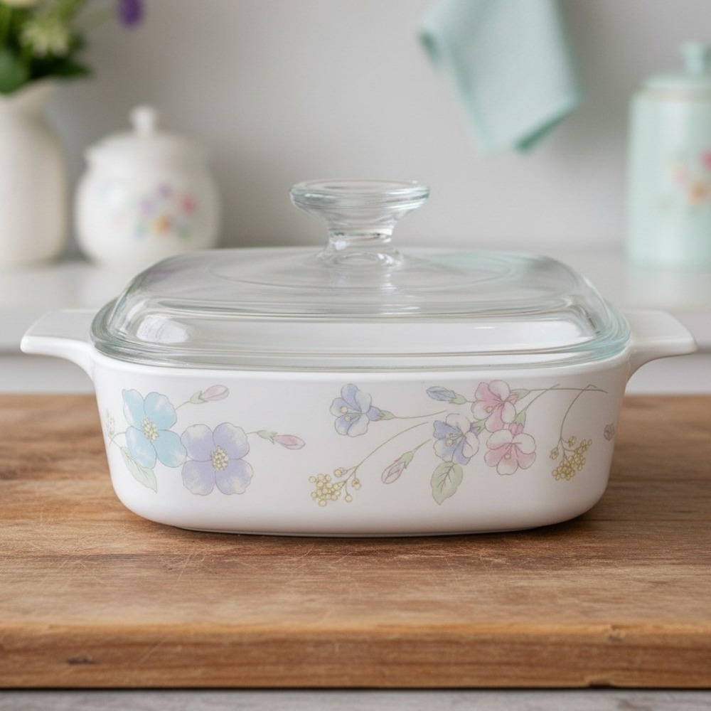 Corning Ware Pastel Bouquet Lidded Casserole Dish A-1-B, Vintage 1L Cookware